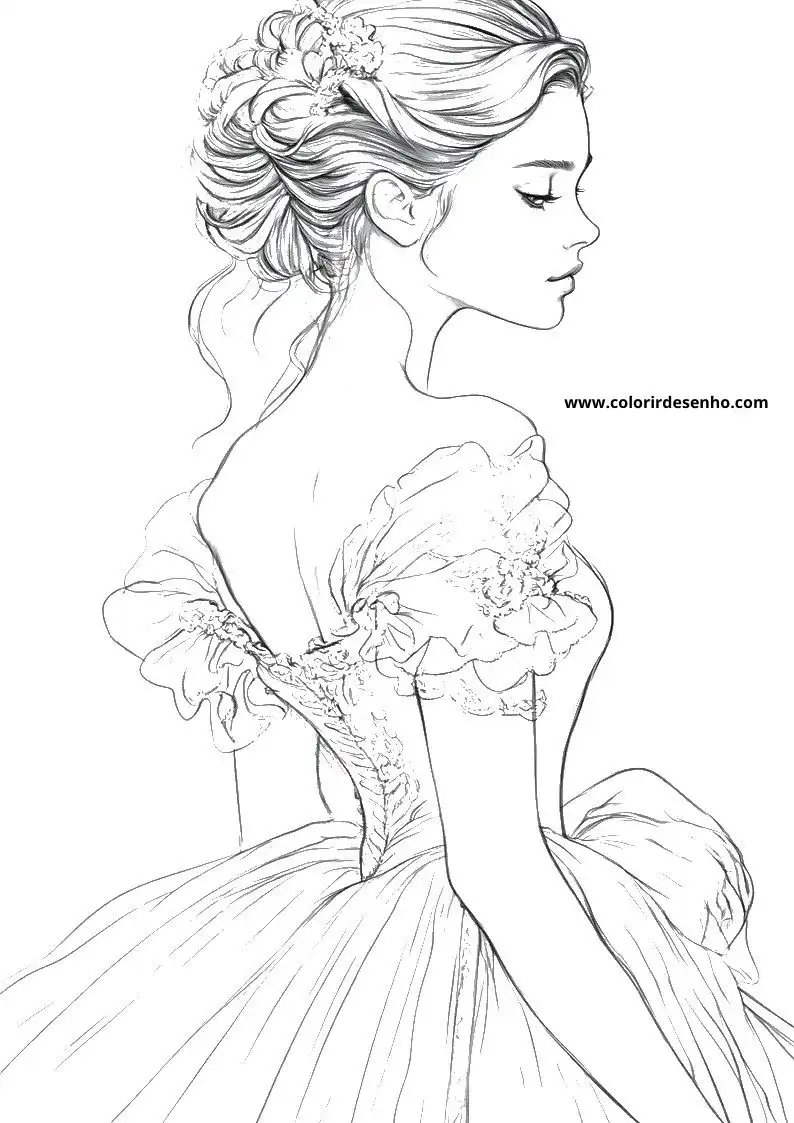 cinderella wearing a ball gown looking away from viewer