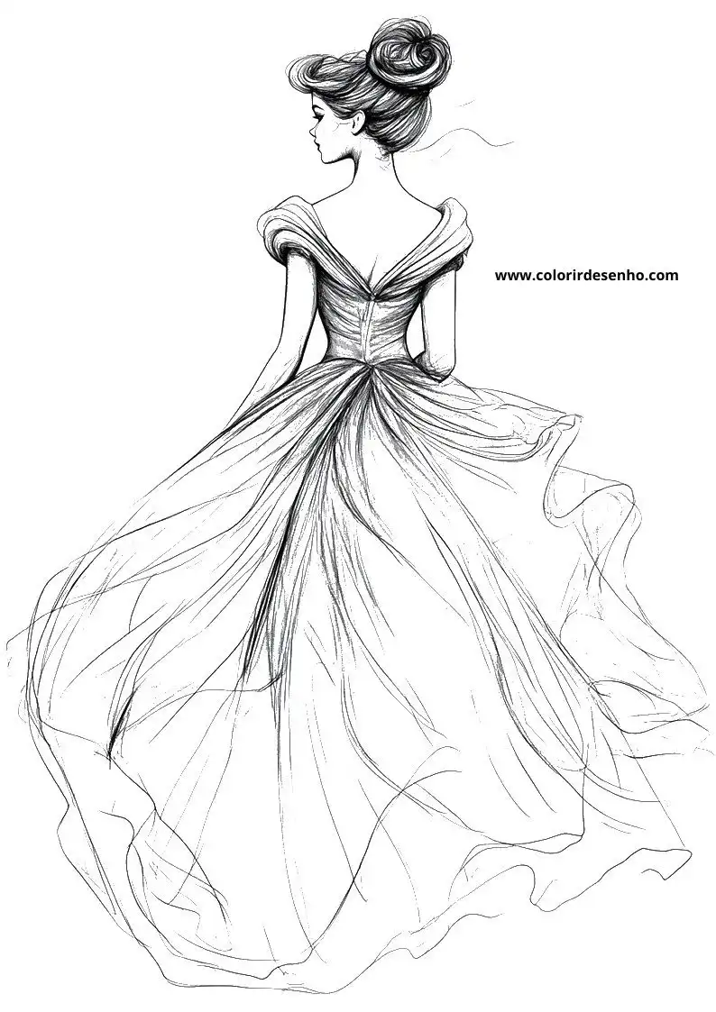 cinderella wearing a flowing gown back view hair in bun
