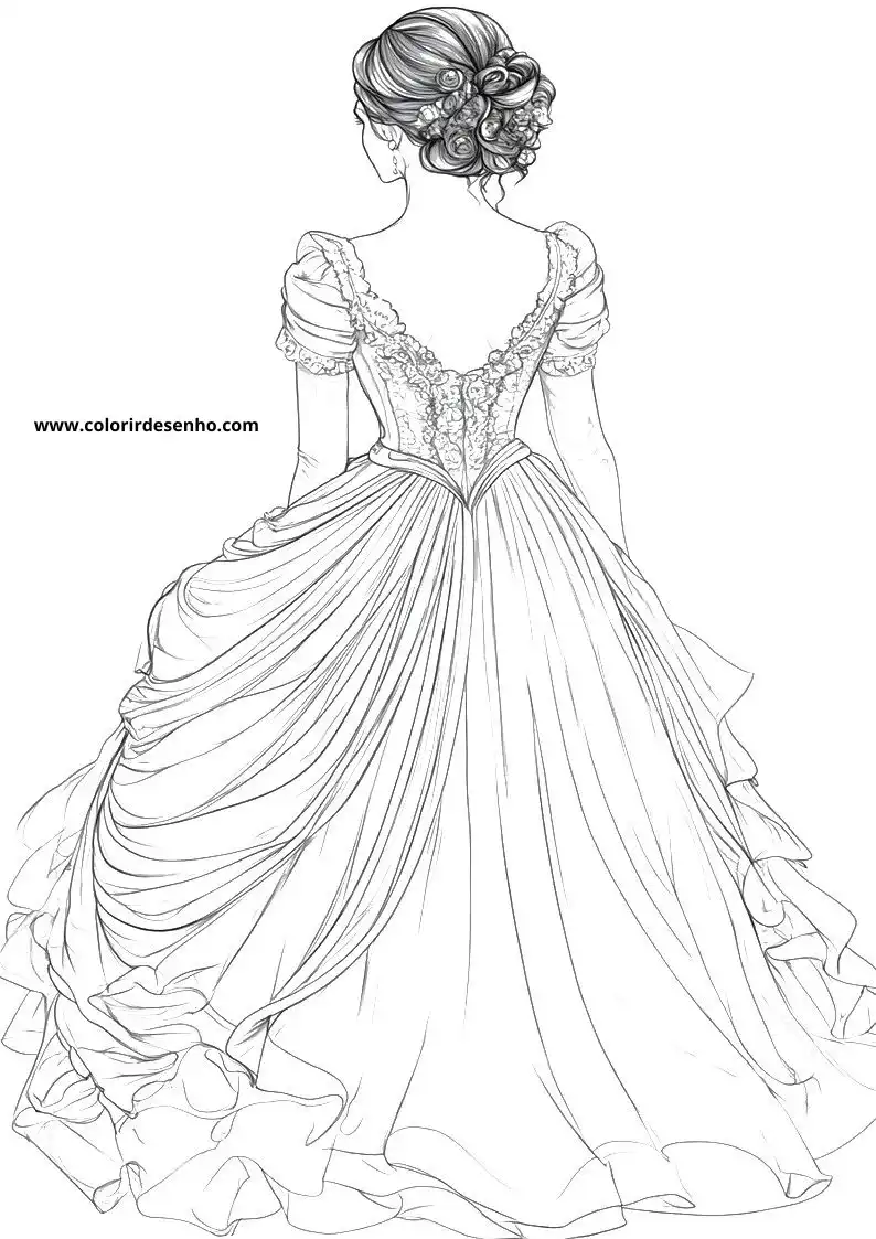 cinderella wearing a grand gown back view floral hair accessory