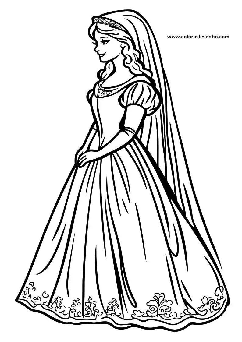 cinderella wearing a long gown and tiara standing in profile