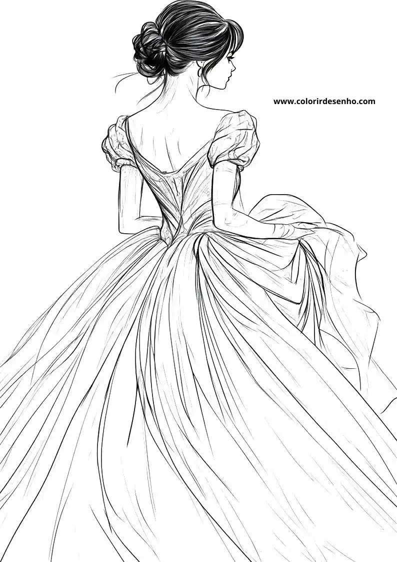 cinderella wearing an elegant gown with puffed sleeves and a flowing skirt hair styled