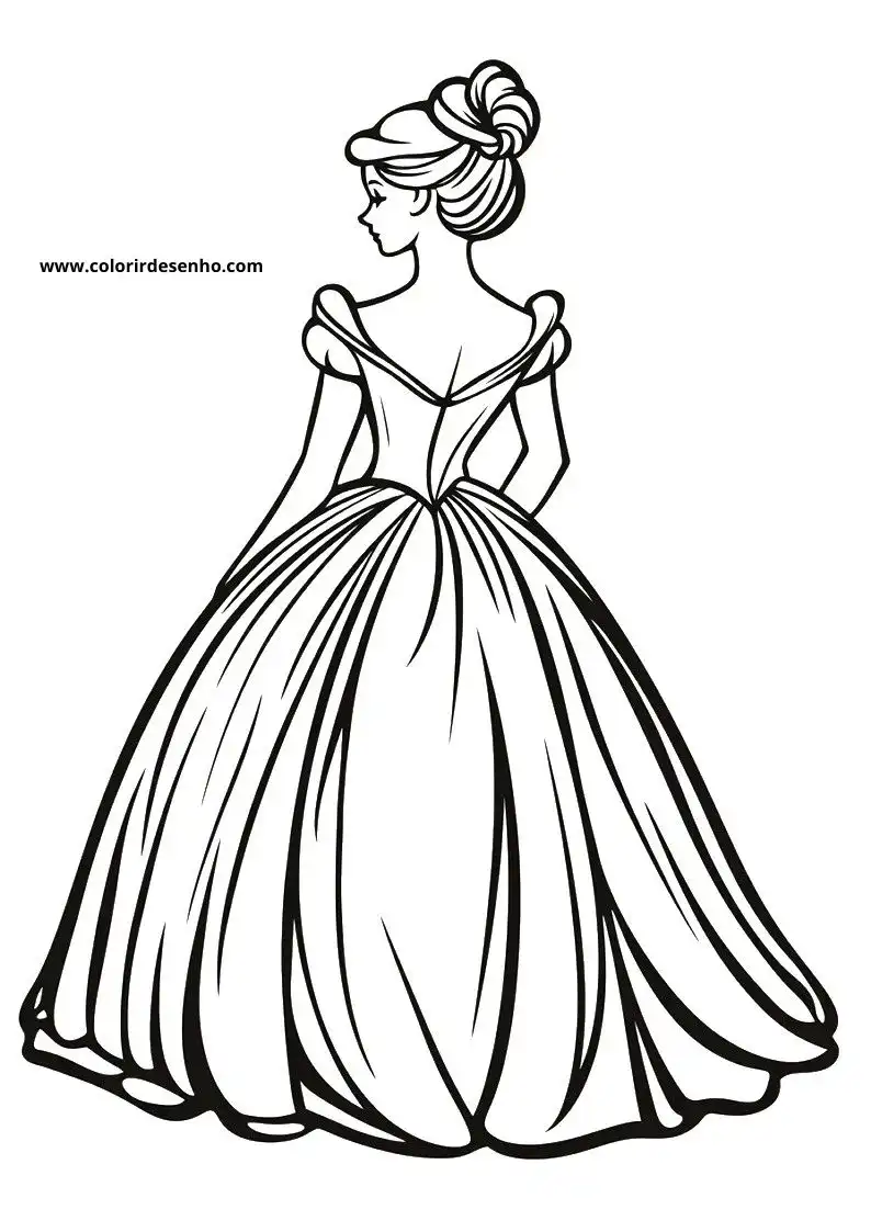 cinderella wearing elegant gown standing side profile