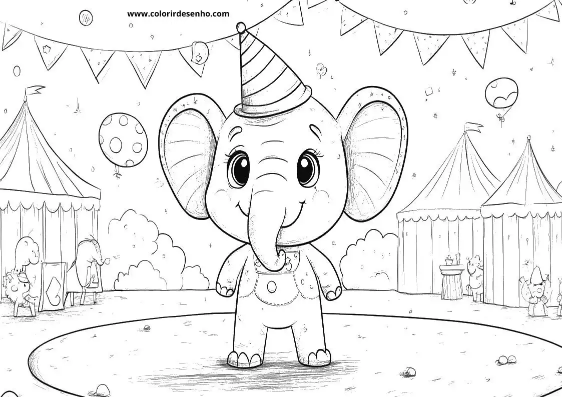 circus elephant wearing party hat standing in circus ring