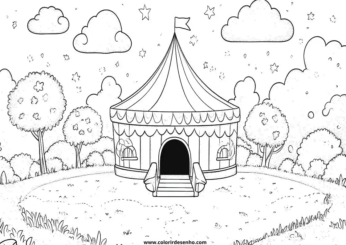 circus tent in a whimsical landscape