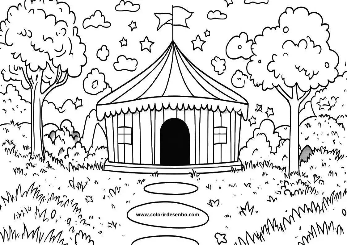 circus tent in garden under starry sky