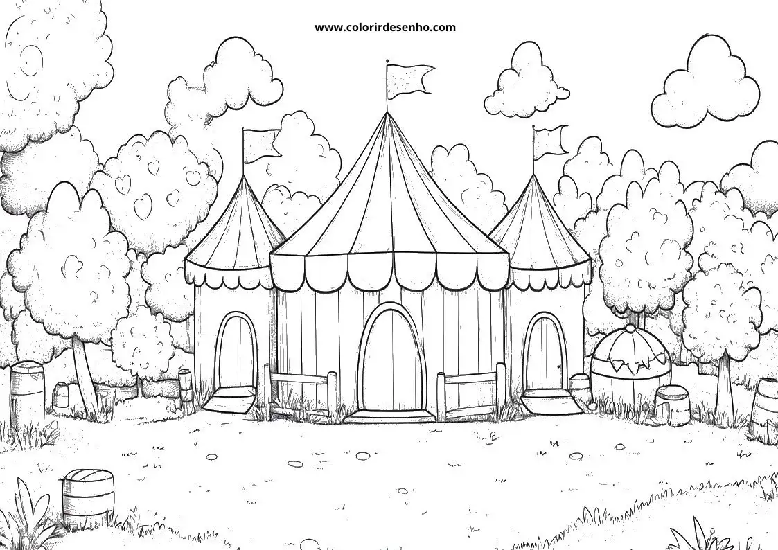 circus tents in a whimsical garden setting