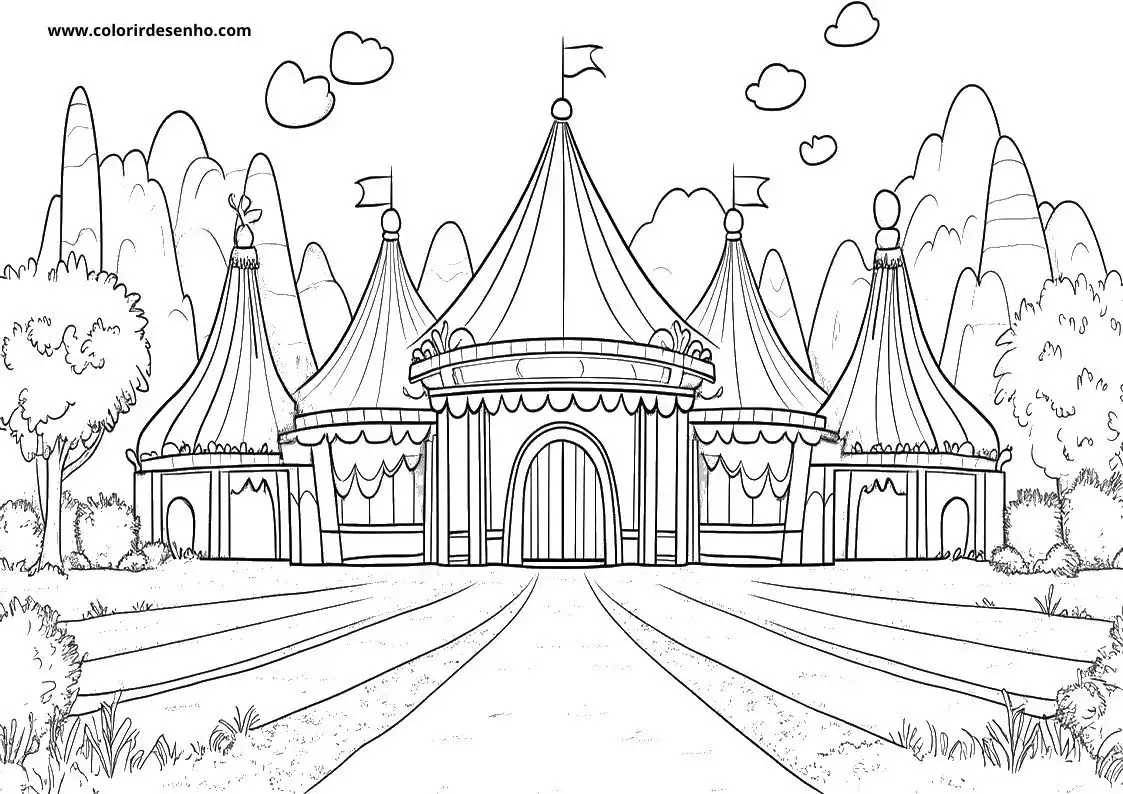 circus tents under blue sky and clouds