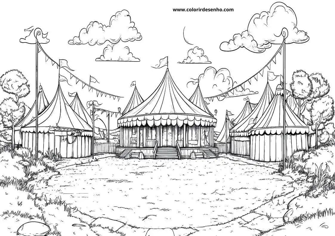 circus tents under cloudy sky