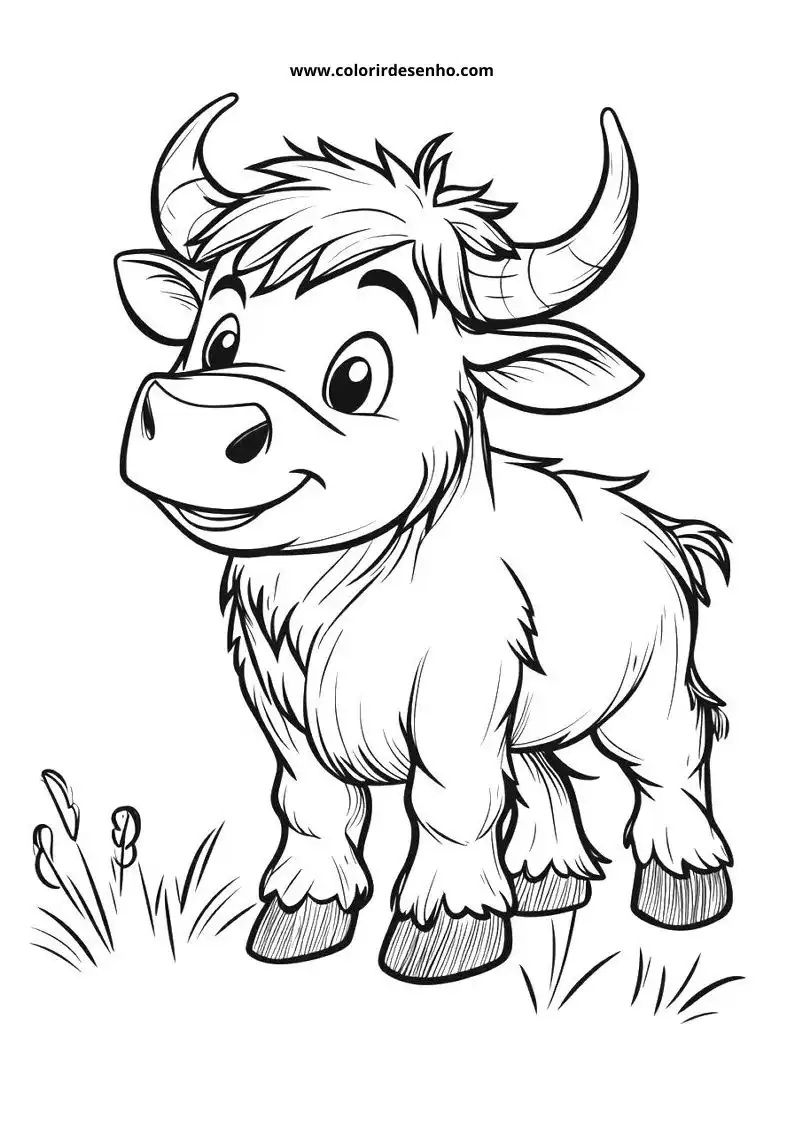 colorful bull standing in grass with short horns and fluffy coat