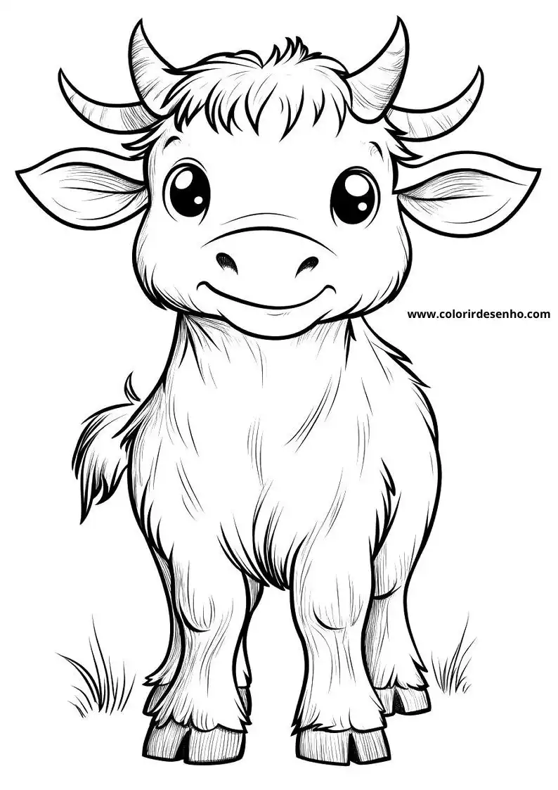 cute baby bull posed in frame with large eyes and curved horns