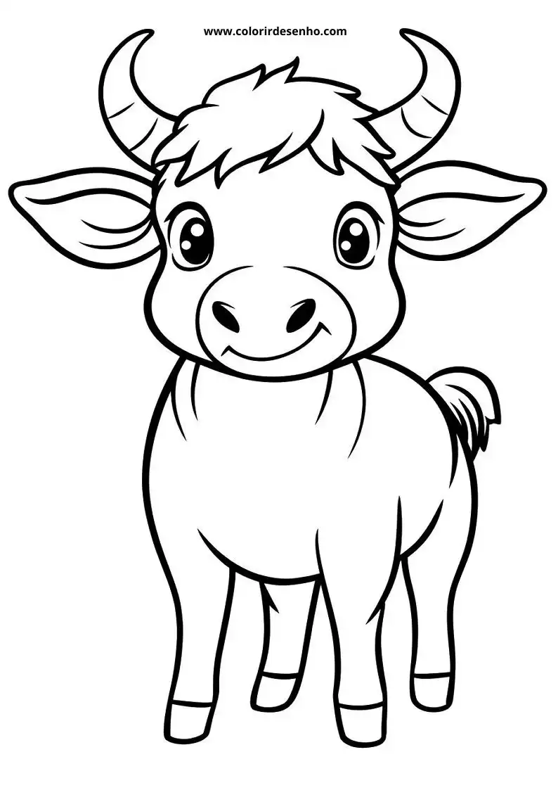 cute baby bull standing in frame with big eyes and curved horns