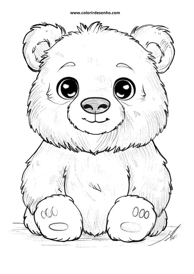 cute bear sitting upright with big round ears black nose and paws smiling gently