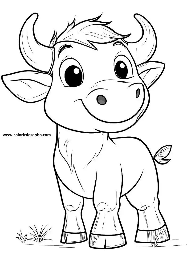 cute cartoon bull with horns standing on grass