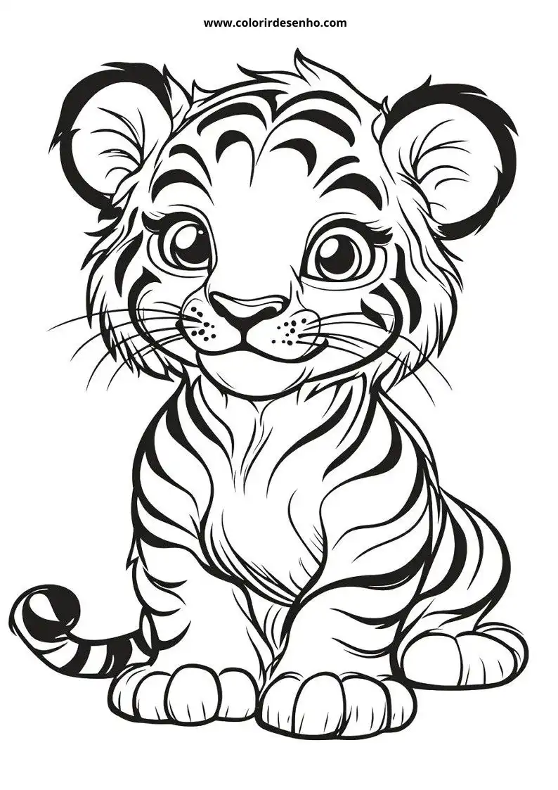 cute tiger cub sitting in grass alert expression stripes visible