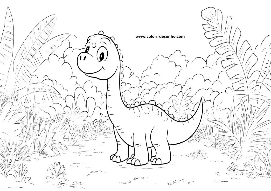 dinosaur smiling with friendly eyes standing in jungle terrain