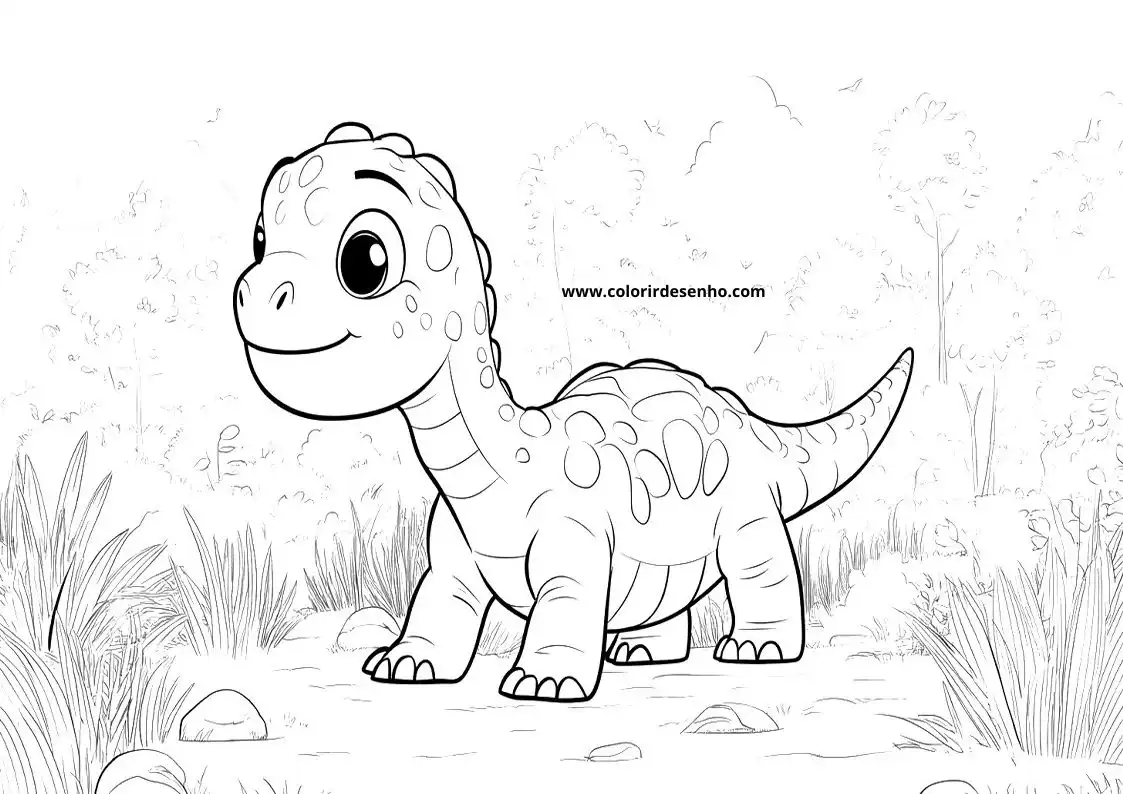 dinosaur standing in grassy area with small rocks and plants visible