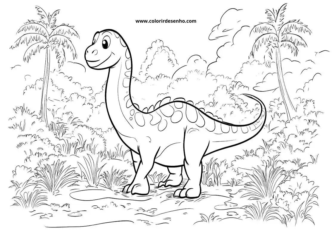 dinosaur standing in jungle with palm trees behind it