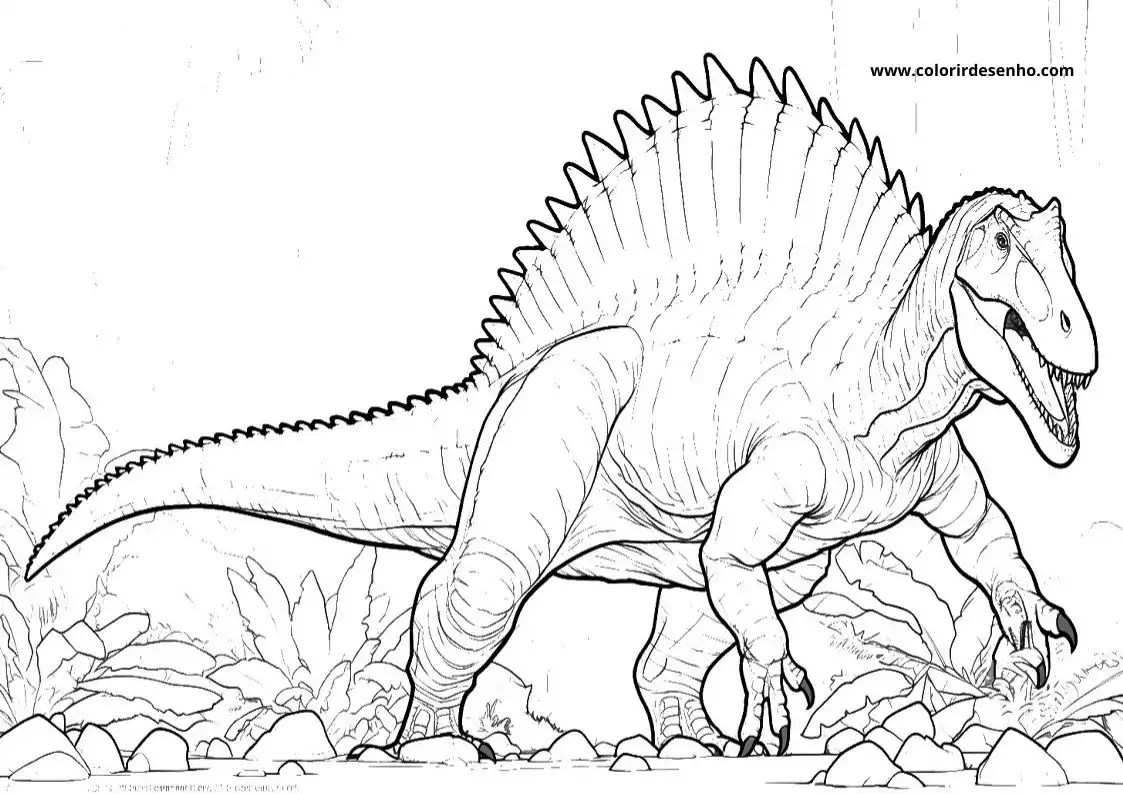 dinosaur standing on rocky terrain spiky tail and open mouth visible
