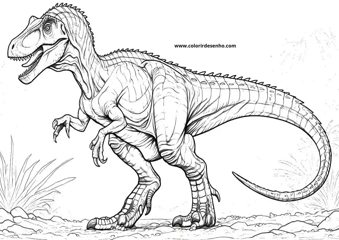 dinosaur standing on two legs with sharp teeth and long tail