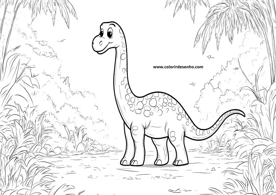 dinosaur walking through jungle with tall trees and leaves surrounding it