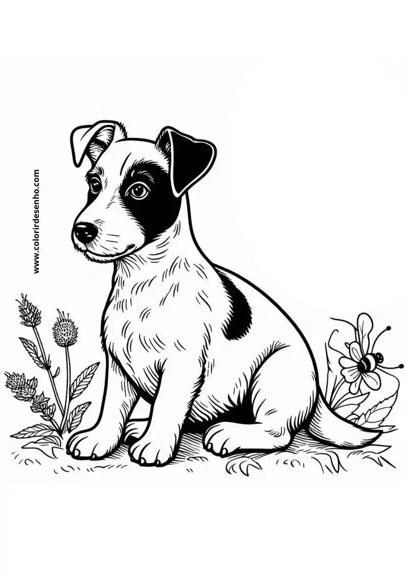 dog and puppy sitting among flowers in grassy area