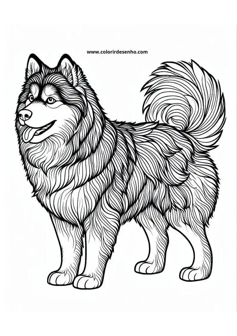 dog and puppy standing upright tail curved upwards fur detailed in black and white