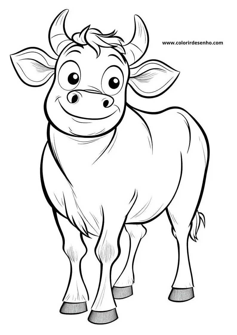 friendly cartoon bull with big eyes and horns standing calmly