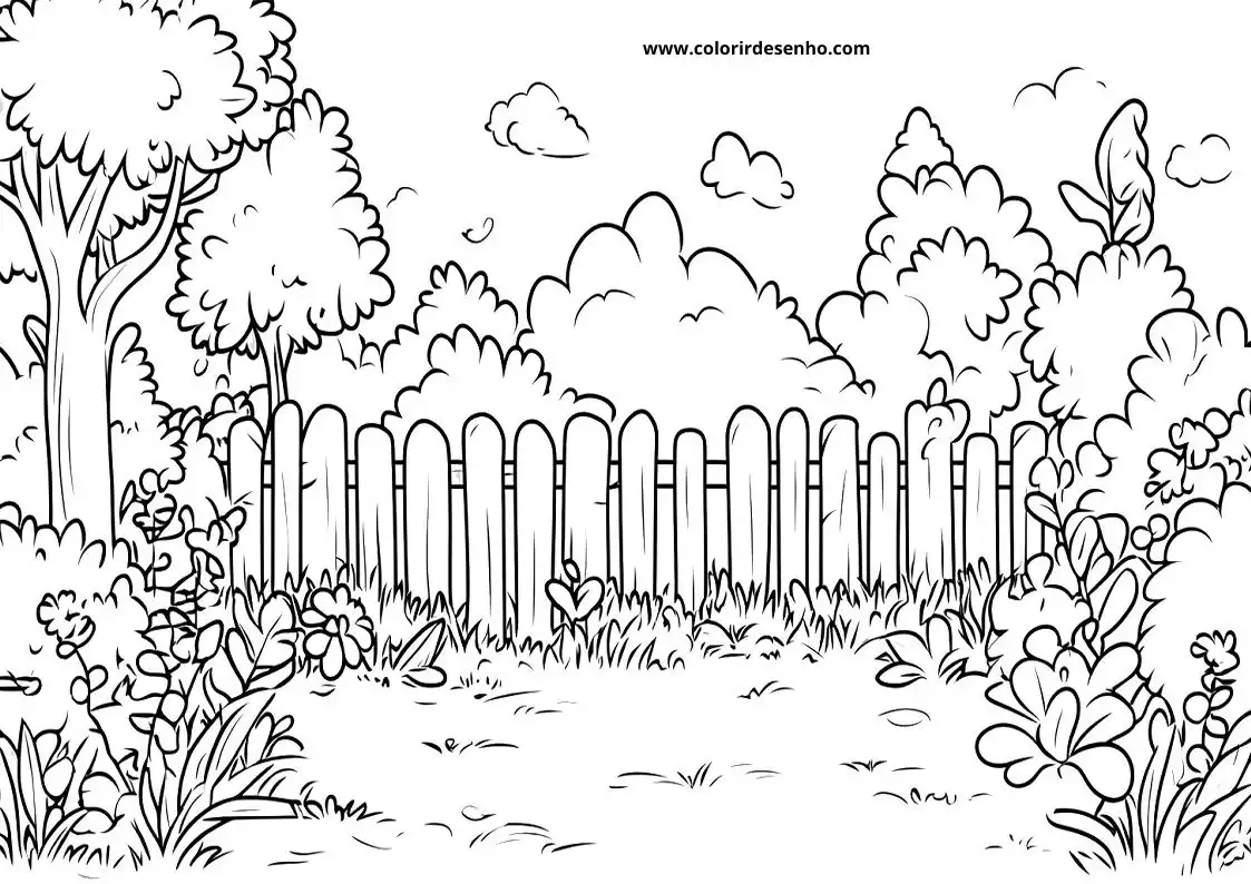 garden fence with wildflowers in front of it