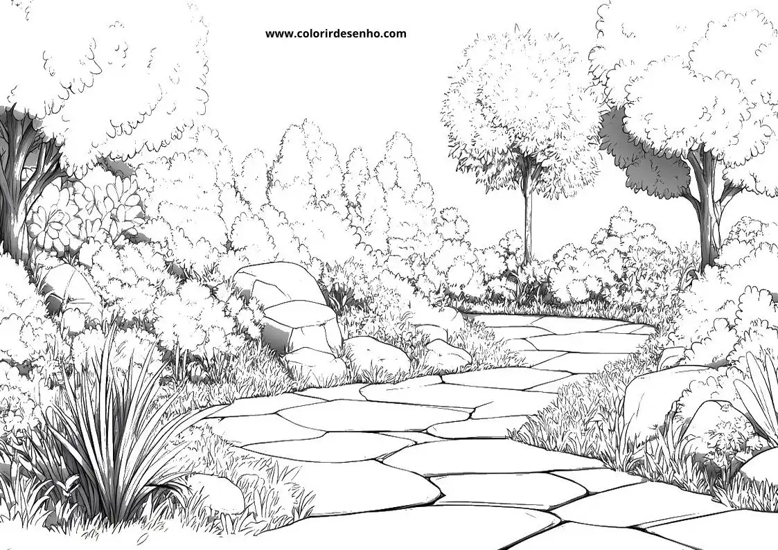 garden path winding through garden