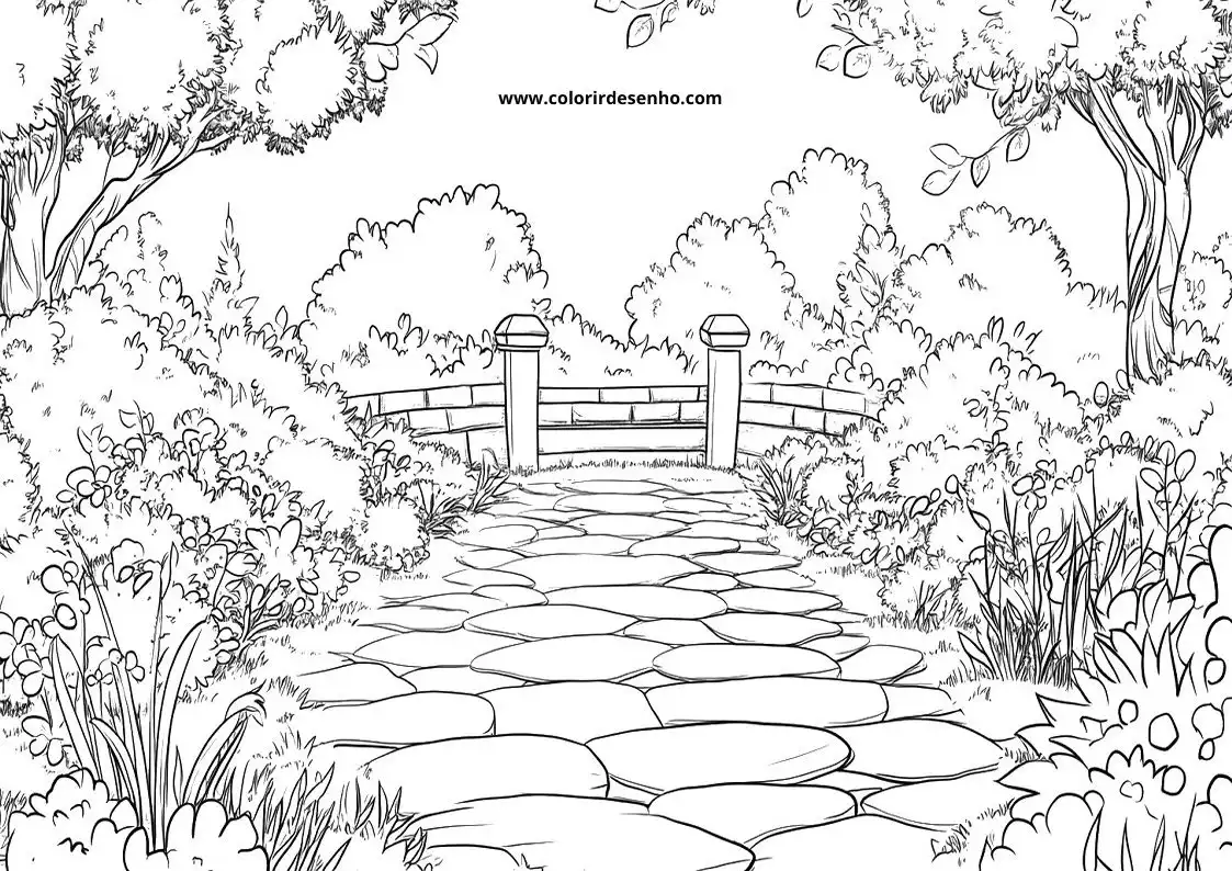 garden pathway winding through garden beds with trees and bushes on either side