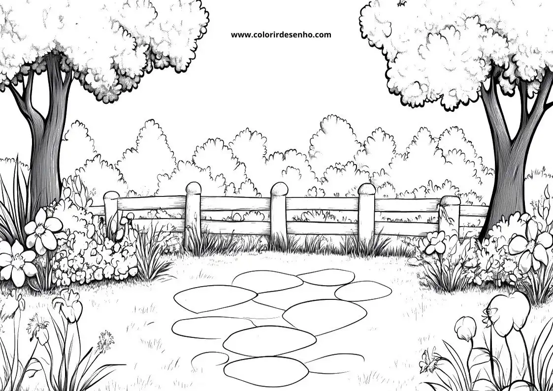 garden pond with stepping stones and flowers