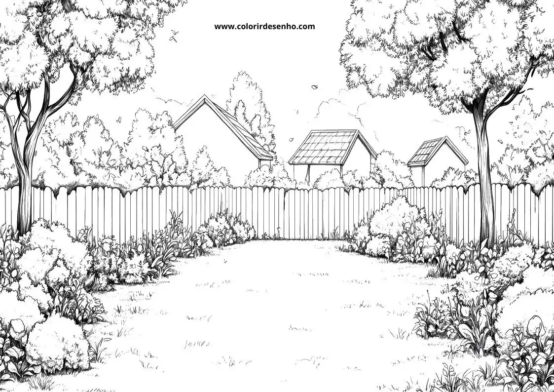 garden trees and houses behind fence