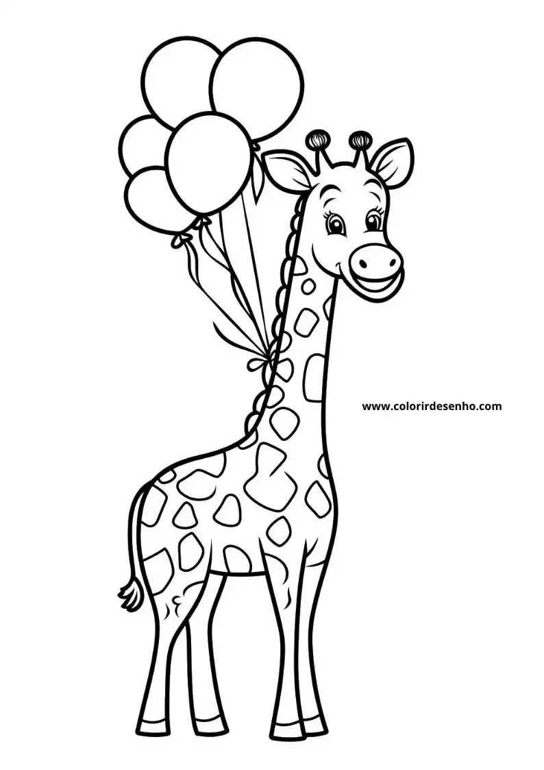 giraffe holding balloons in its mouth
