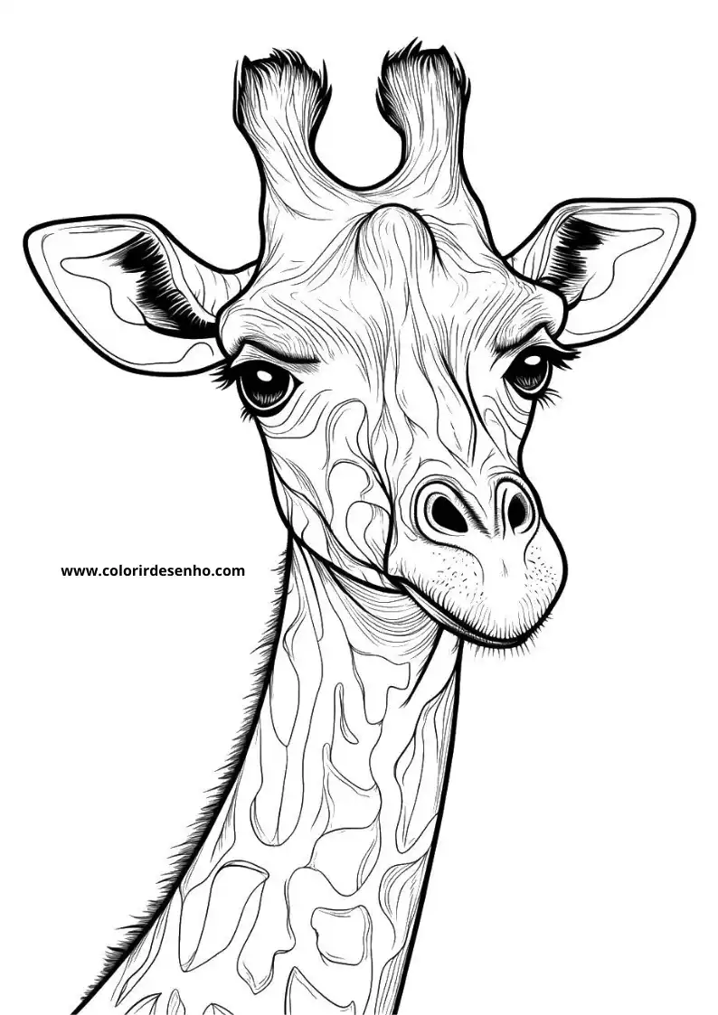 giraffe looking straight ahead wearing a patterned coat standing against a plain background