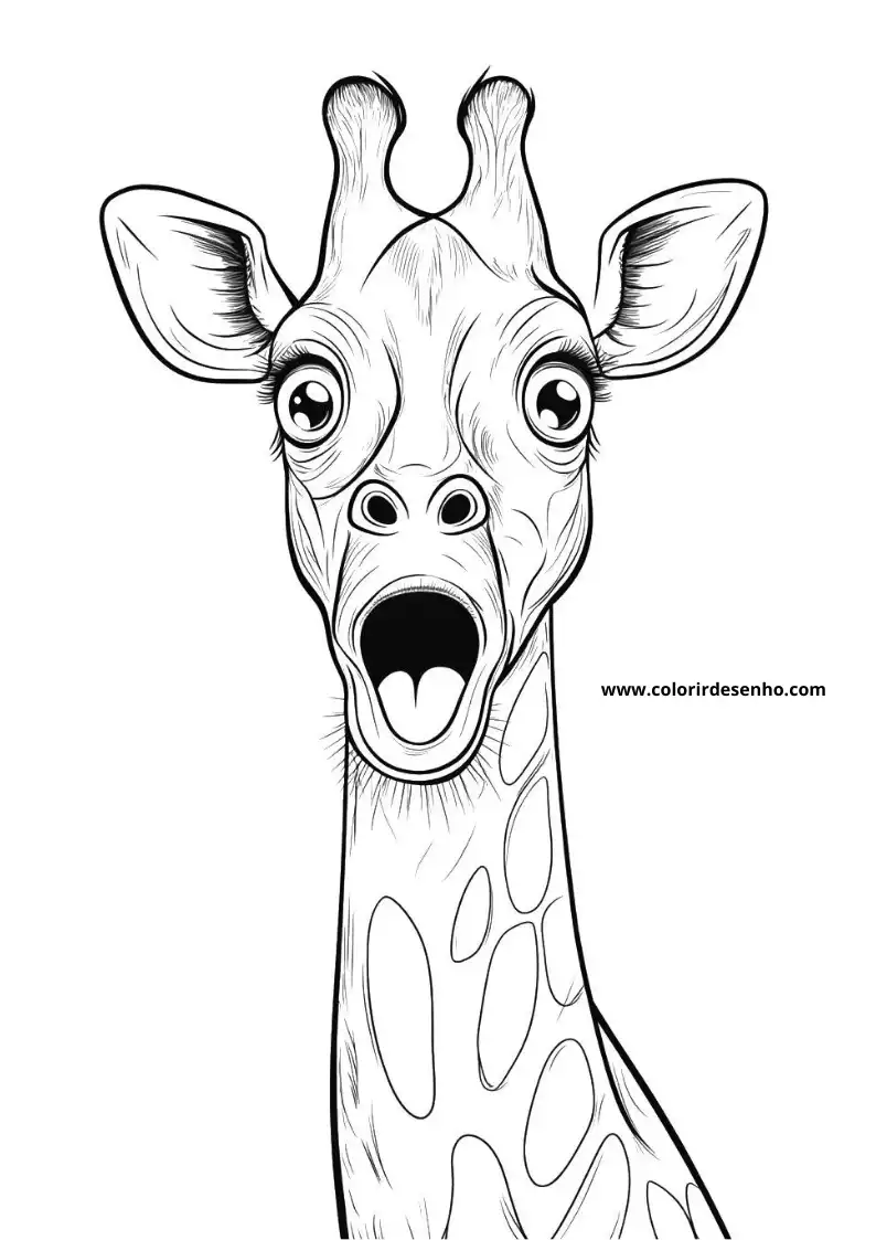 giraffe looking surprised and wide eyed in a simple black and white style