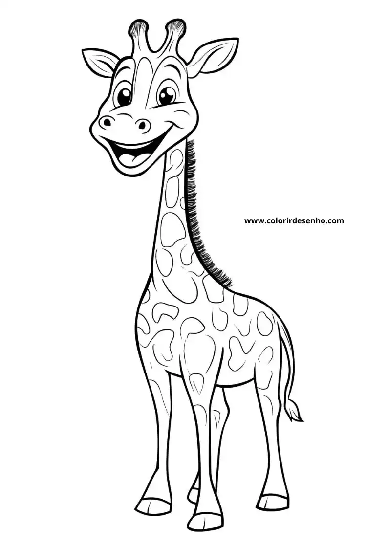 giraffe smiling happily standing upright in a plain setting