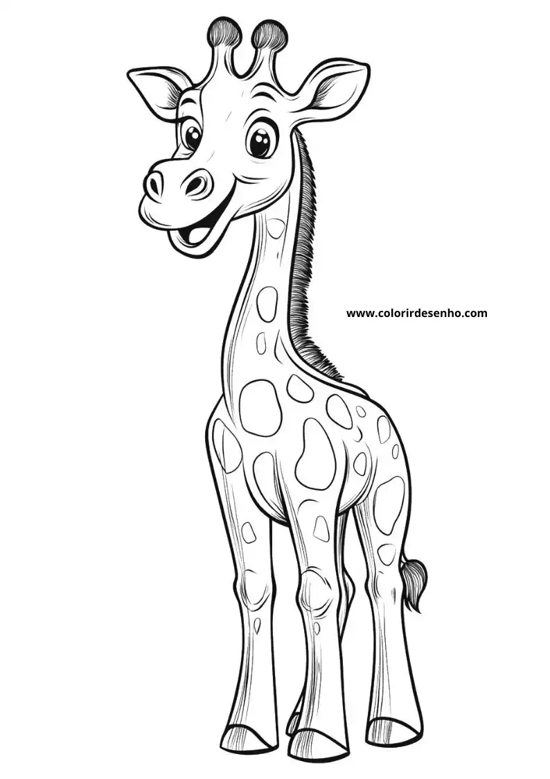 giraffe smiling with closed eyes standing against plain background