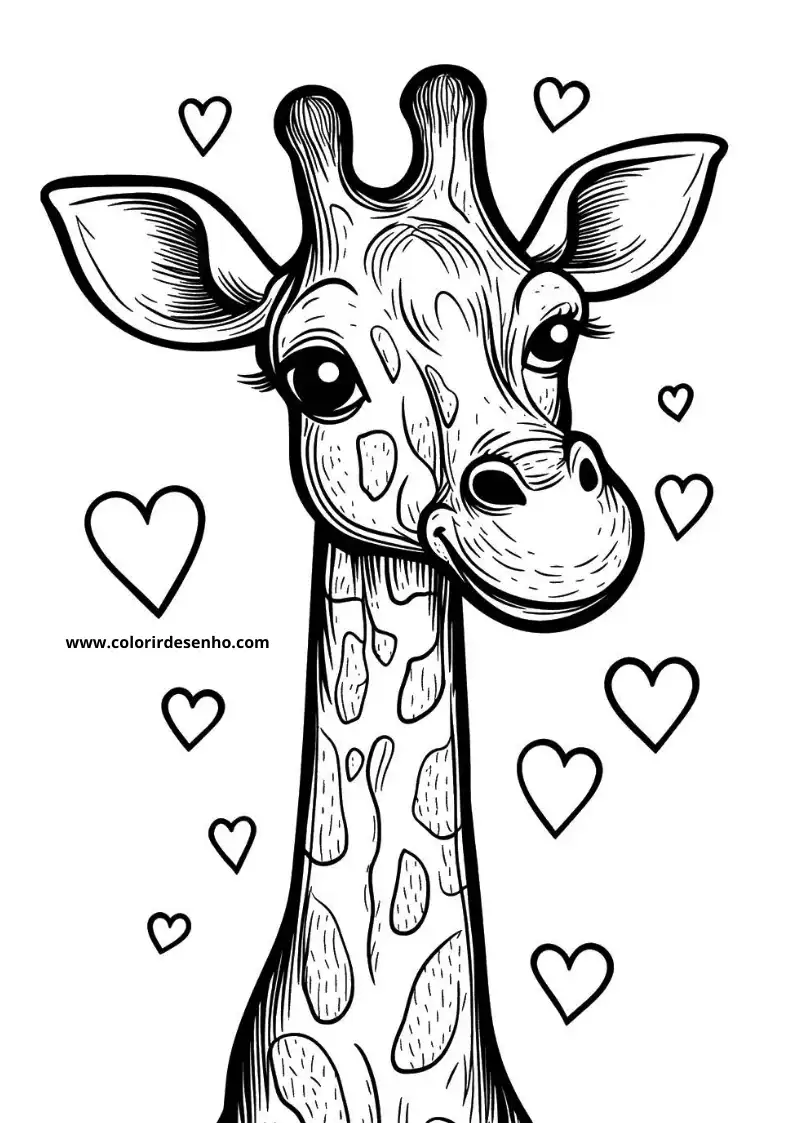 giraffe smiling with hearts around it