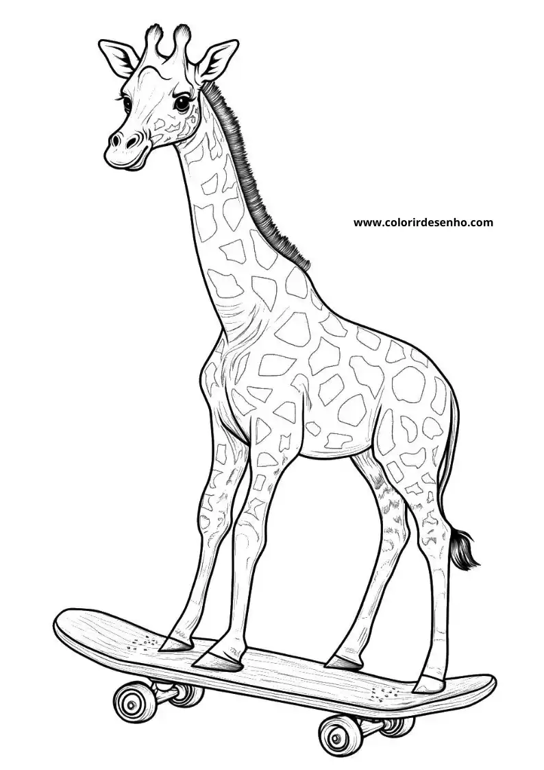 giraffe standing on skateboard in zoo setting