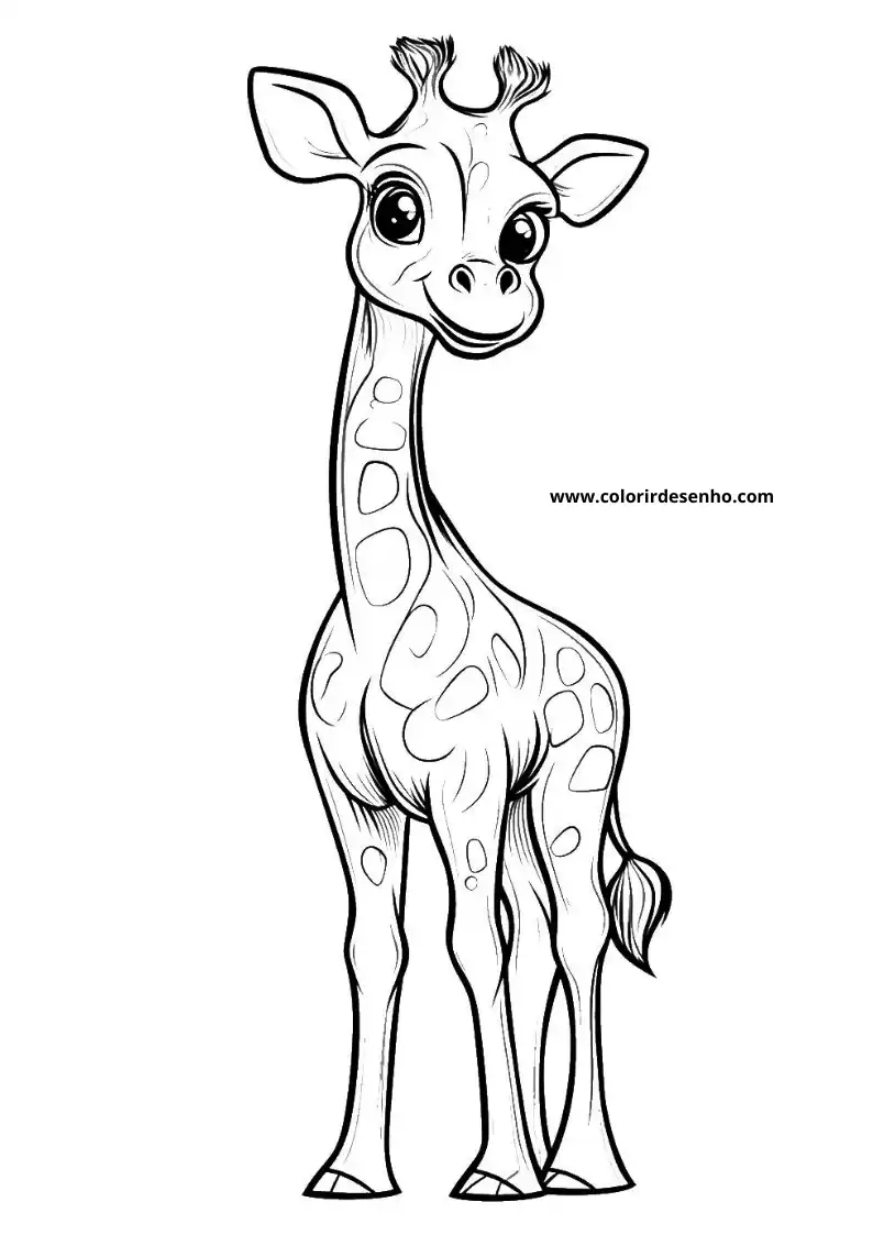 giraffe standing tall and smiling in a simple clean setting