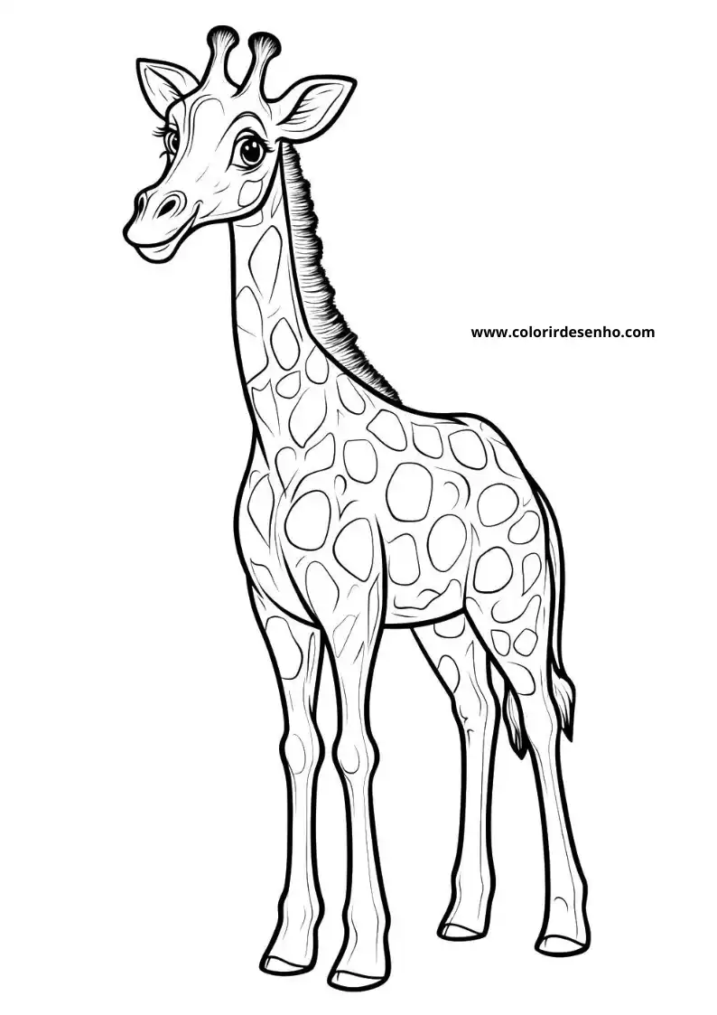 giraffe standing tall in a simple pose against a plain background