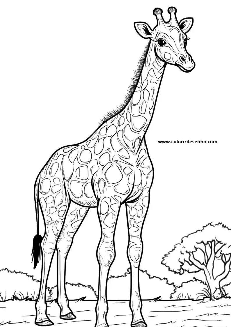 giraffe standing tall in savannah setting