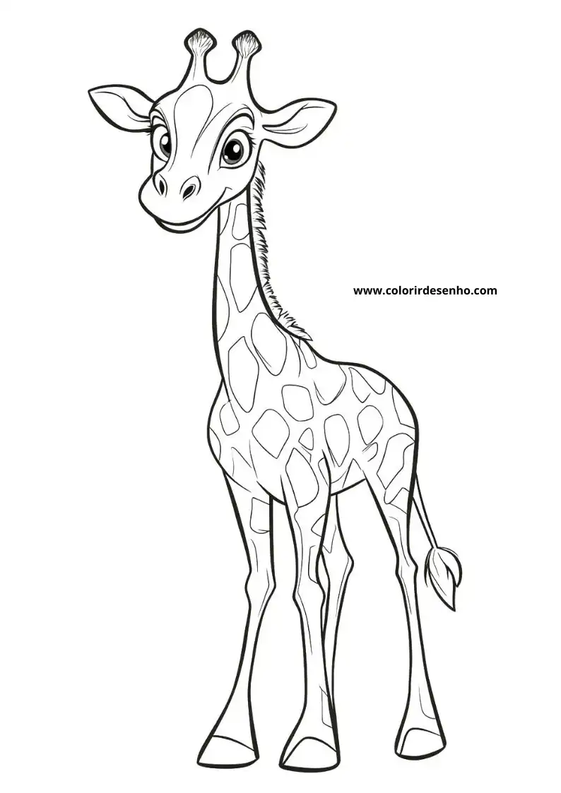 giraffe standing tall smiling gently against plain background