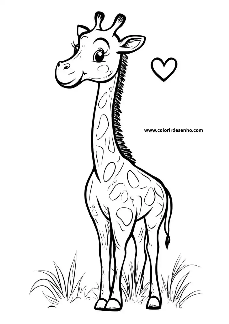 giraffe standing tall with heart above it in black and white style