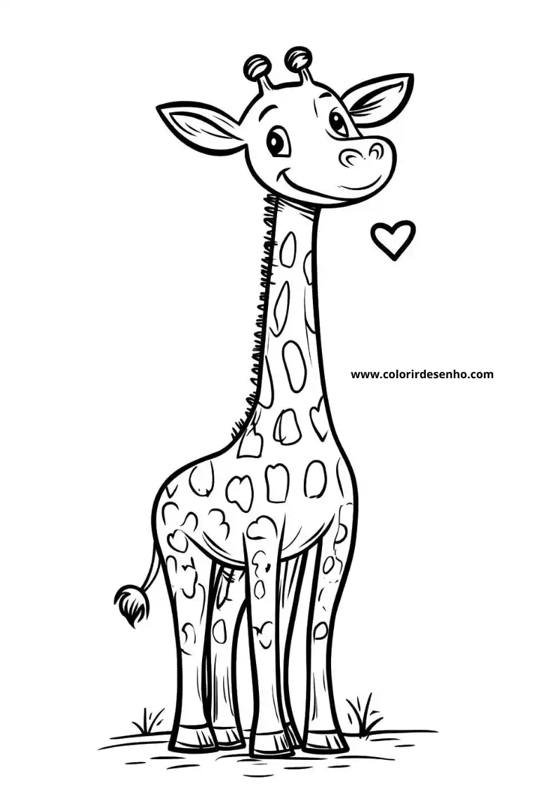 giraffe standing tall with heart above its head in grassy field