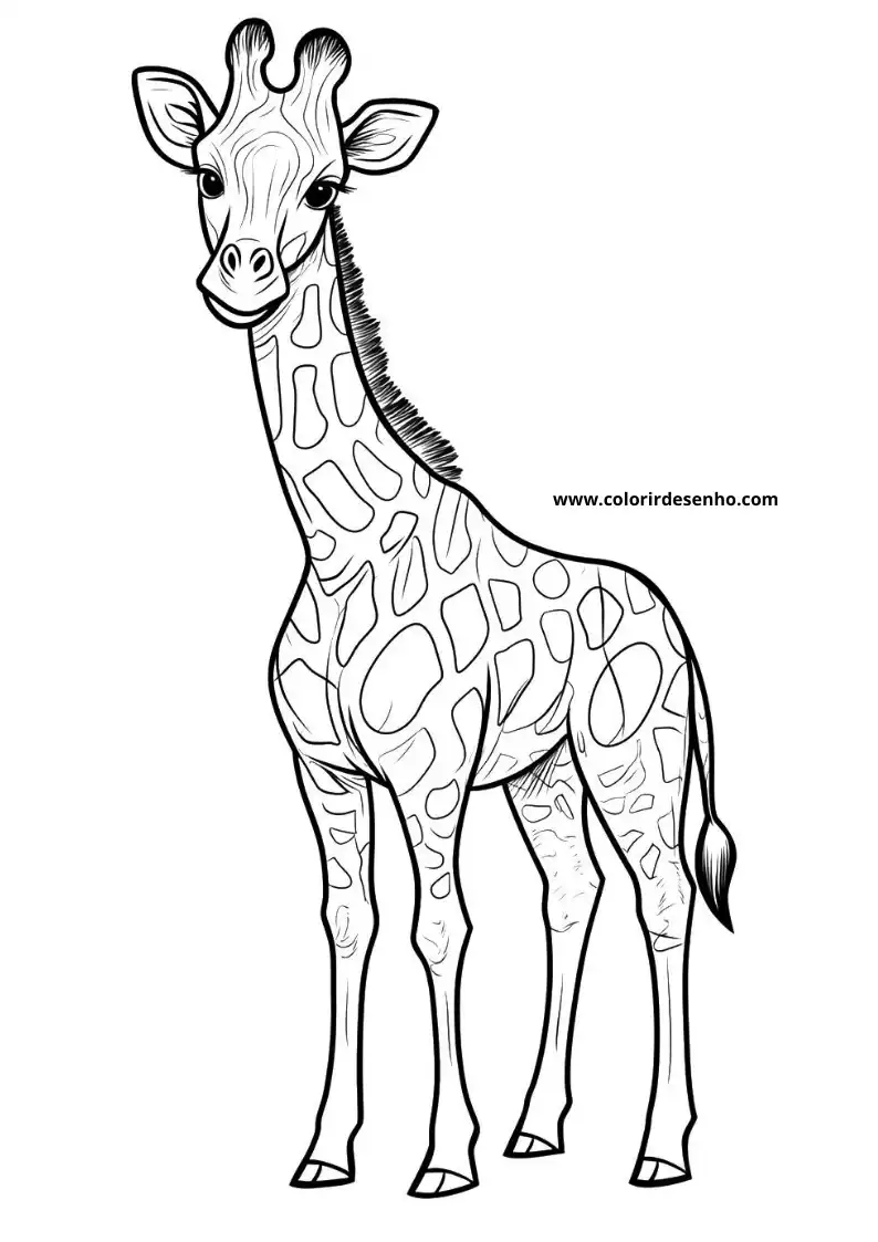 giraffe standing tall with long neck and spotted body against plain background