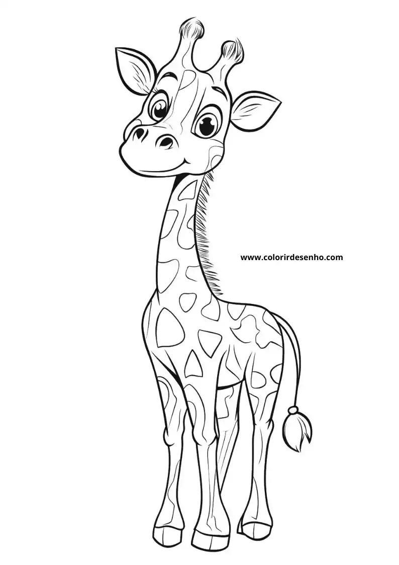 giraffe standing upright against plain background smiling face patterned spots on body long neck