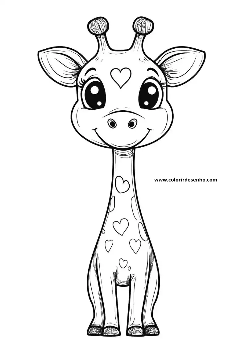 giraffe standing upright smiling heart shapes on body