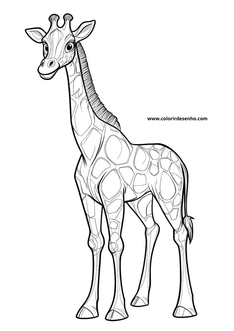 giraffe with long neck and spotted coat standing tall against plain background