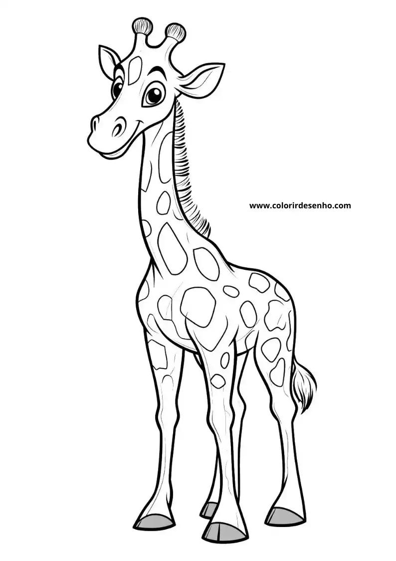 giraffe with long neck wearing spots small horns smiling face standing tall against plain